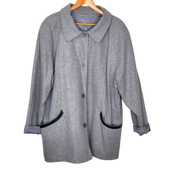 Haband Reversible Wool and Silk Coat with Leather Trim Pockets Size 2X - Picture 2 of 16